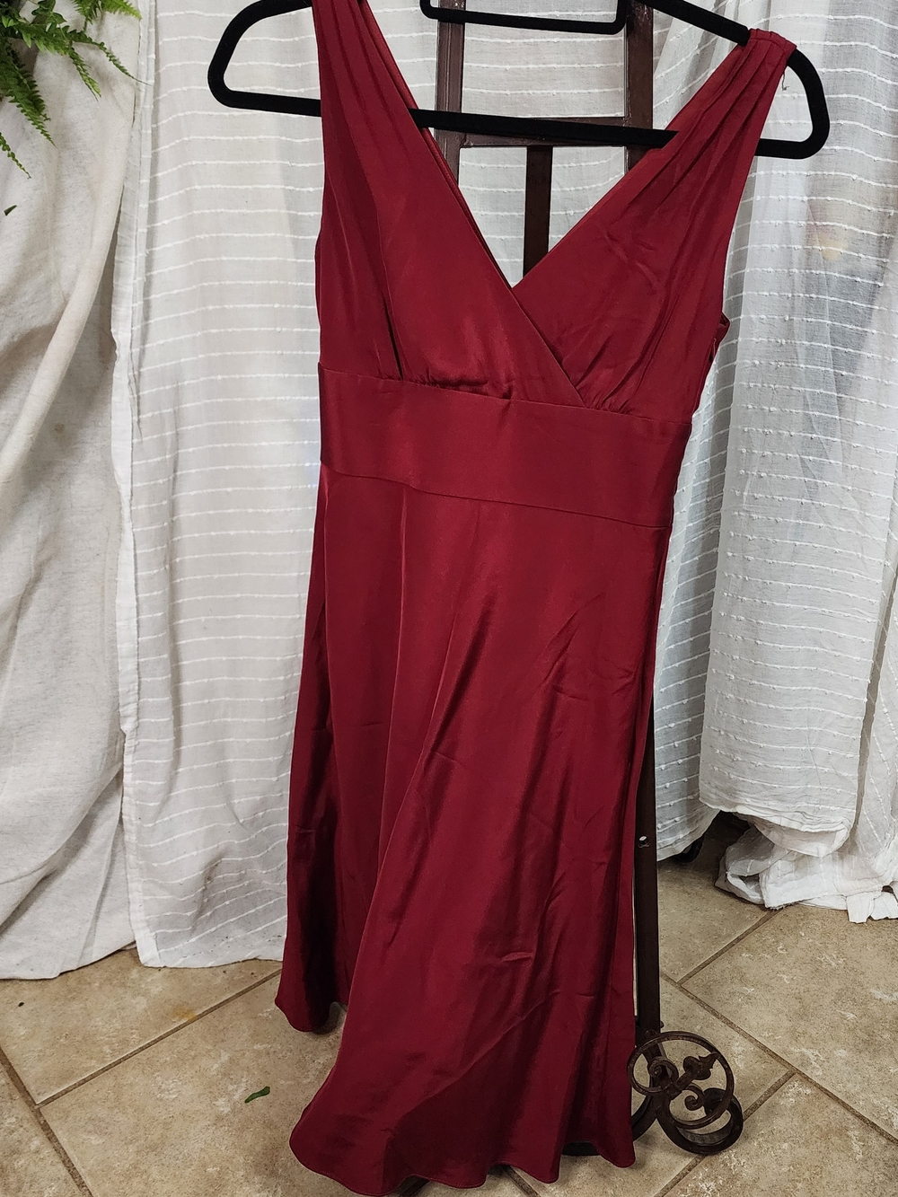 J. Crew Burgundy Silk V-Neck Cocktail Party‎ Midi Dress